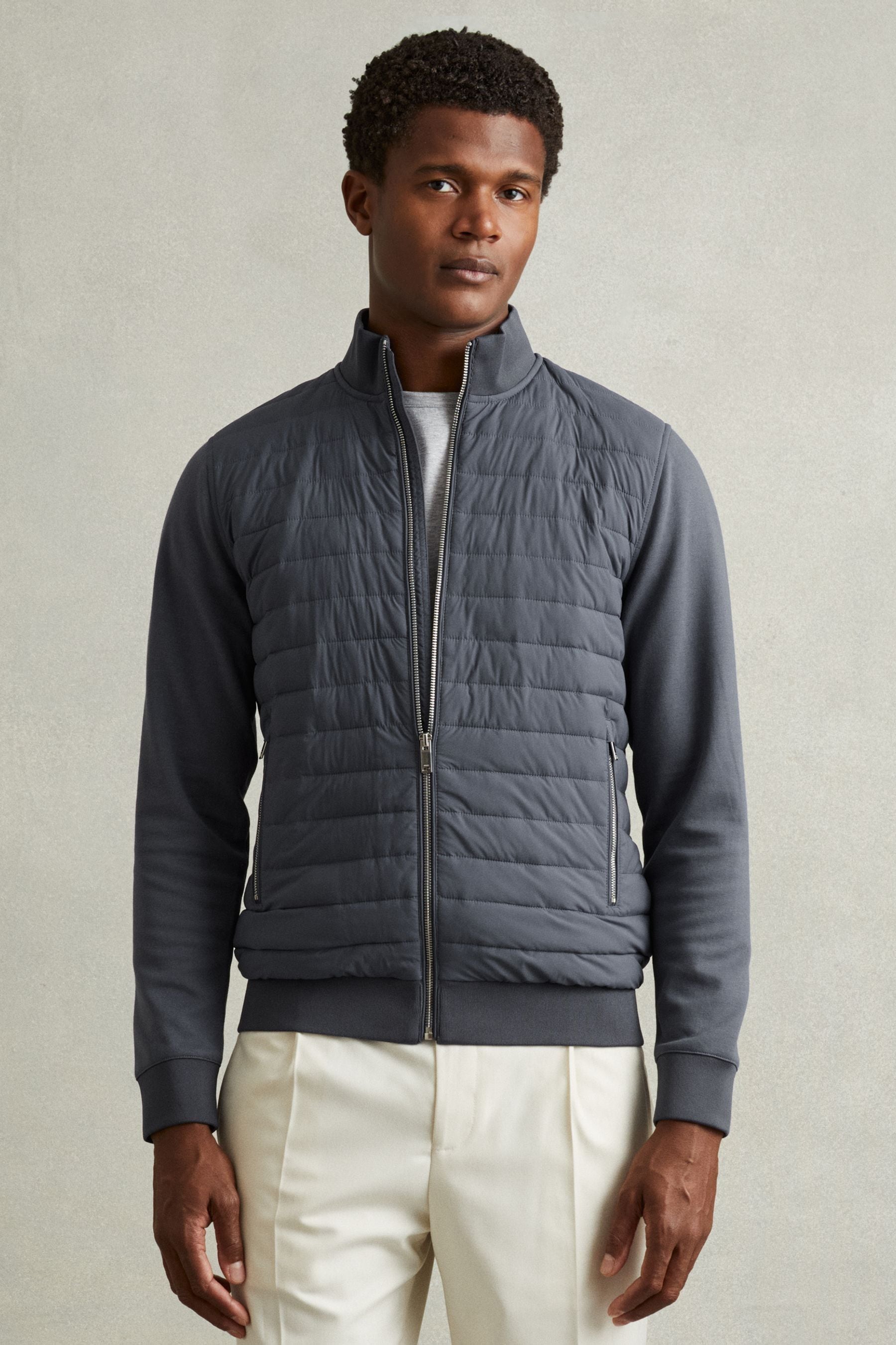 Buy Reiss Airforce Blue Flintoff Hybrid Quilt and Knit Zip Through Jacket from the Next UK online shop