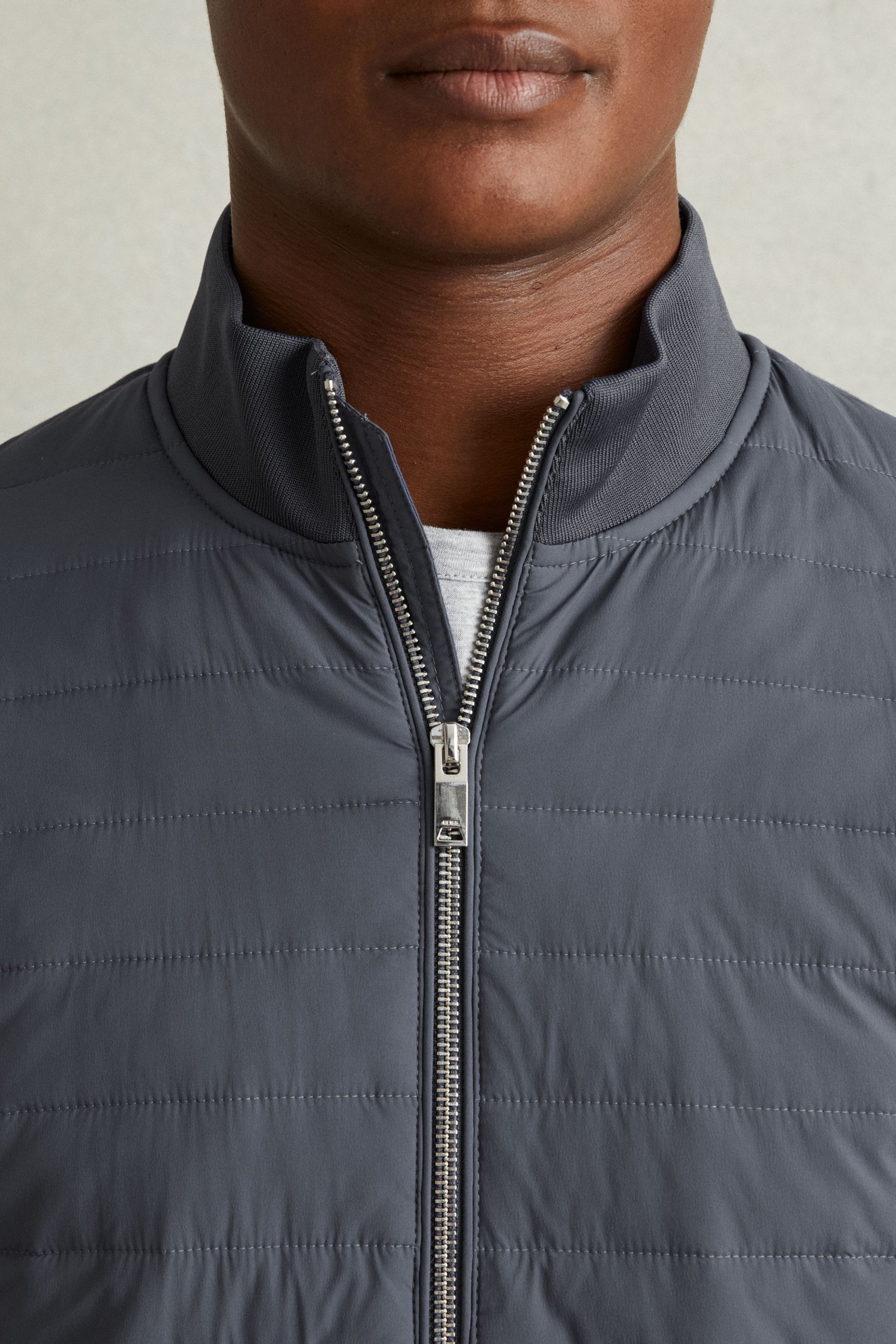 Buy Reiss Airforce Blue Flintoff Hybrid Quilt and Knit Zip Through Jacket from the Next UK online shop
