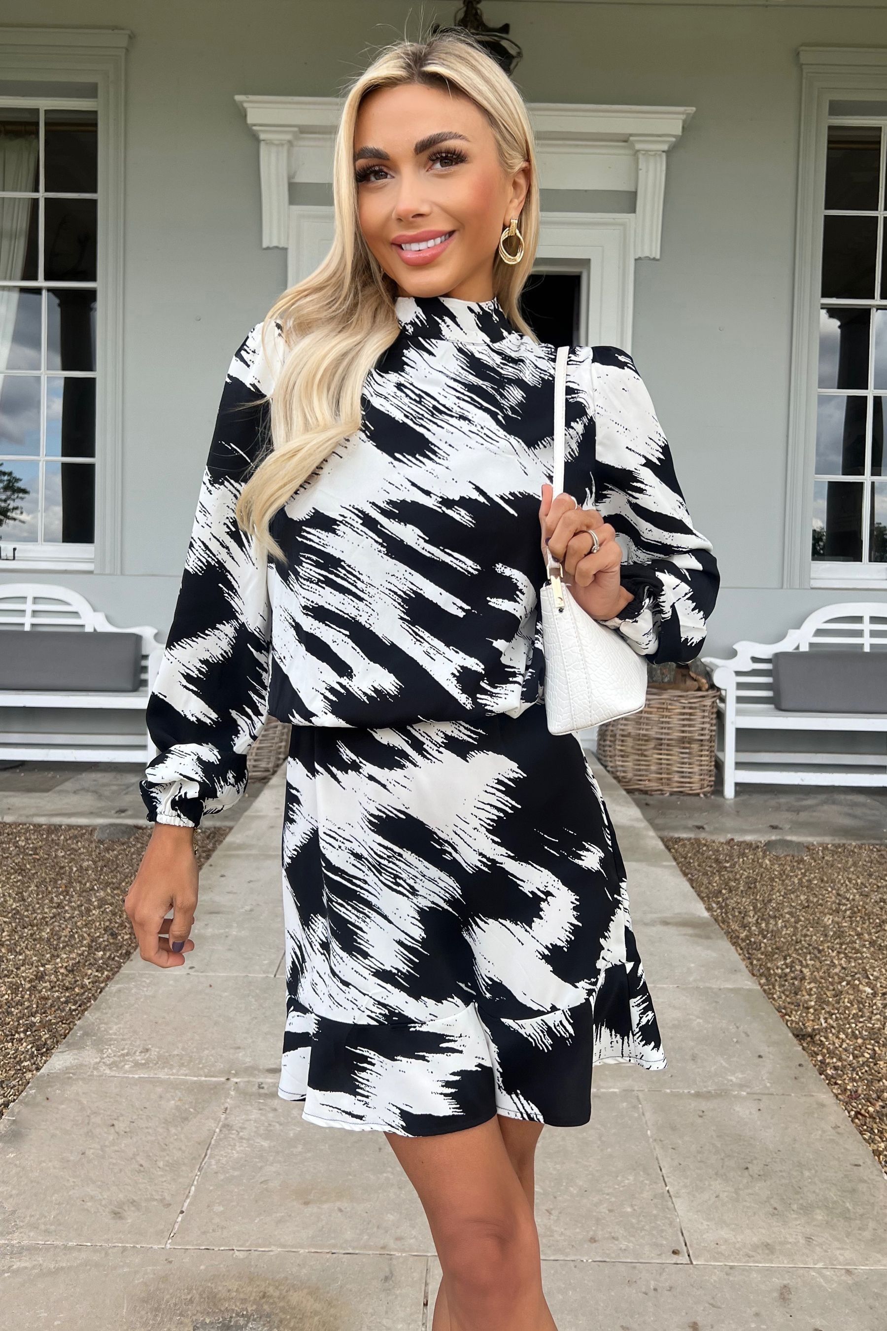 High neck long sleeve skater dress shop