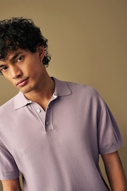 Purple Knitted Bubble Textured Regular Fit Polo Shirt - Image 1 of 7