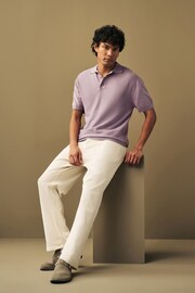 Purple Knitted Bubble Textured Regular Fit Polo Shirt - Image 2 of 7