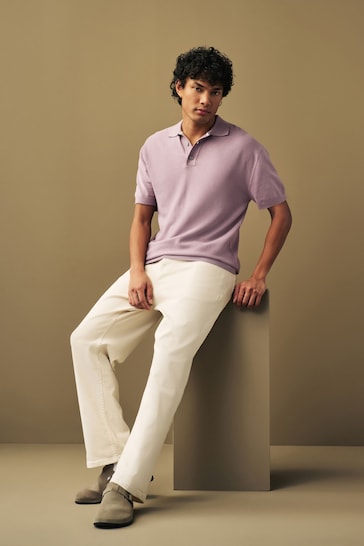 Purple Knitted Bubble Textured Regular Fit Polo Shirt