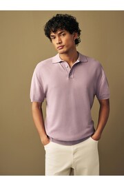 Purple Knitted Bubble Textured Regular Fit Polo Shirt - Image 3 of 7