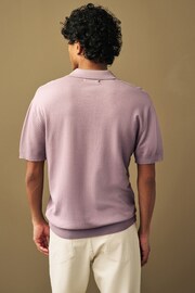 Purple Knitted Bubble Textured Regular Fit Polo Shirt - Image 4 of 7