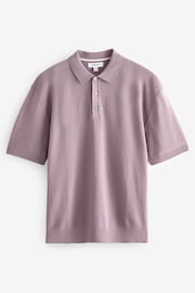 Purple Knitted Bubble Textured Regular Fit Polo Shirt - Image 5 of 7