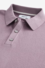 Purple Knitted Bubble Textured Regular Fit Polo Shirt - Image 6 of 7