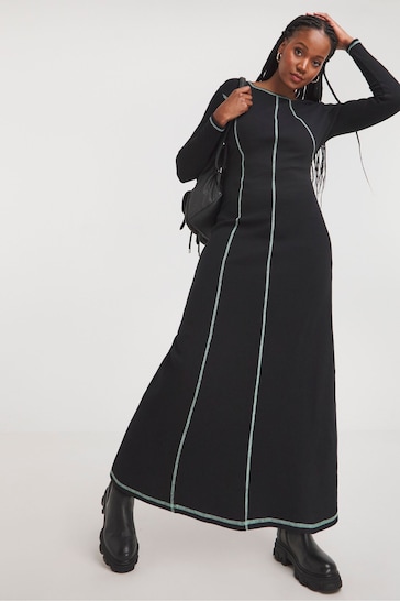 Simply Be Long Sleeve Bio-Baumwolle Seam Midaxi Black Dress
