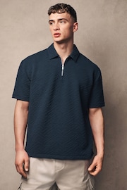 Navy Relaxed Fit Zip Neck Polo Shirt - Image 3 of 8