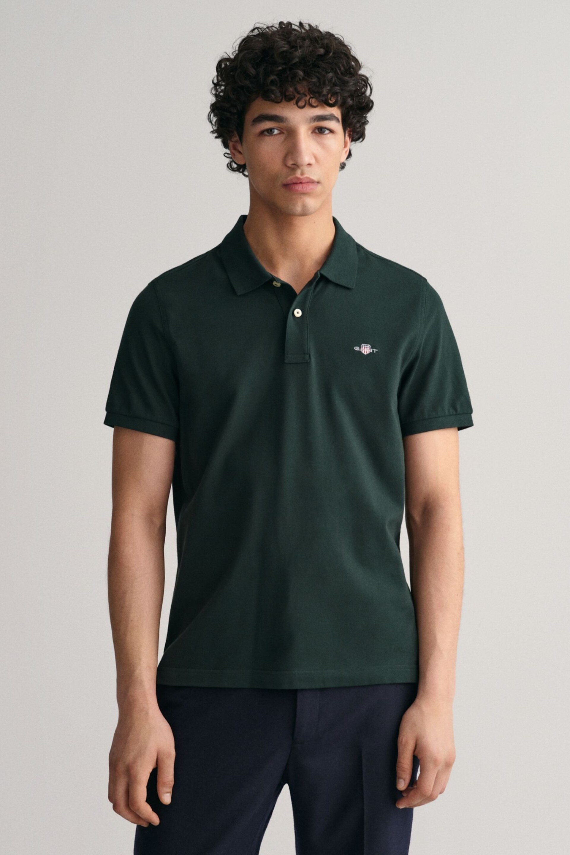 GANT Tartan Green Regular Shield Polo Shirt - Image 1 of 4