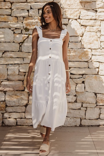Buy Threadbare White Linen Blend Tiered Midi Dress from the Next UK online  shop