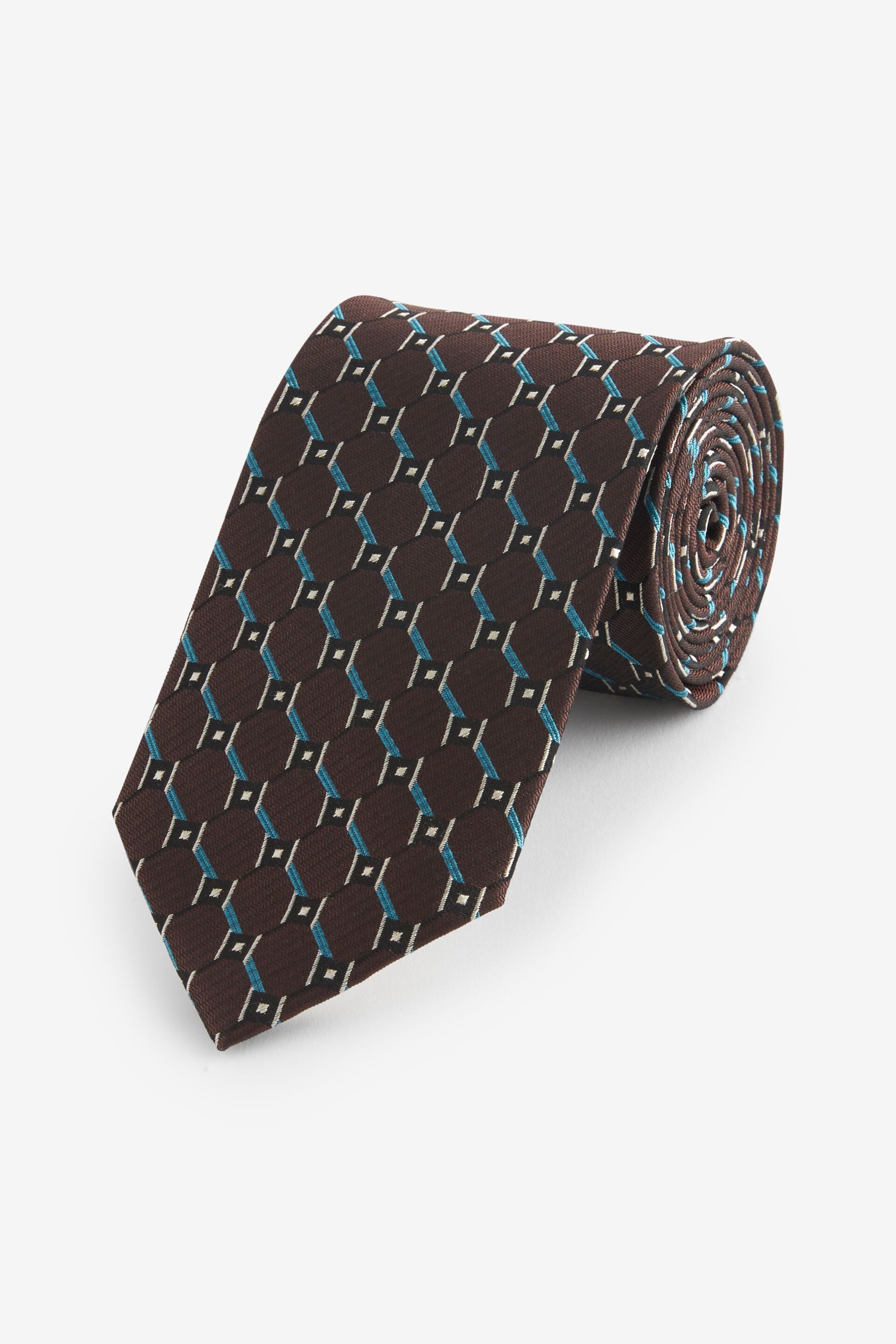 Brown/Teal Blue Textured Silk Tie - Image 1 of 3