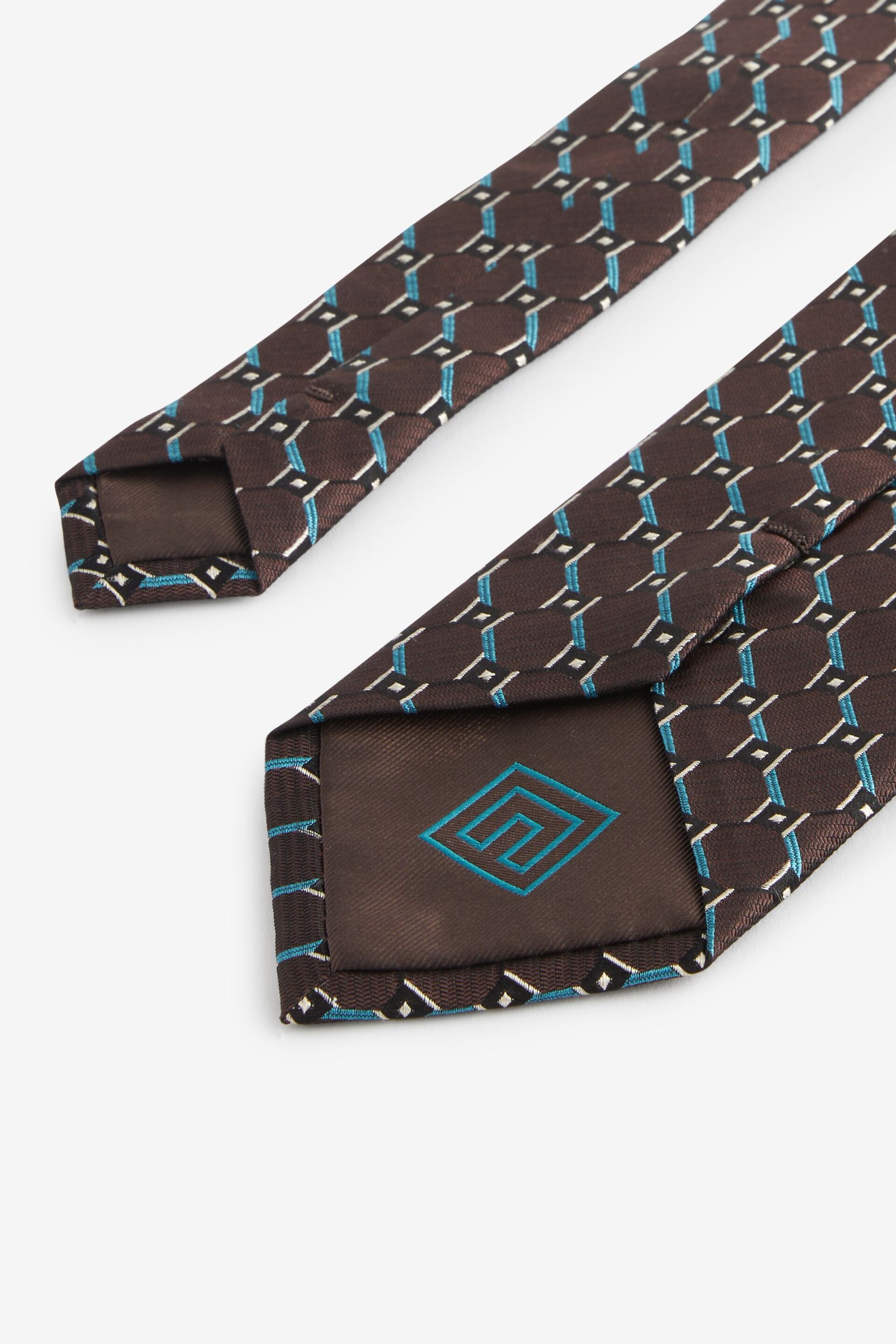 Brown/Teal Blue Textured Silk Tie - Image 3 of 3