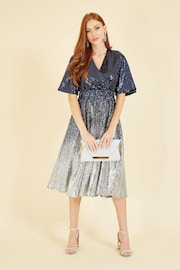 Yumi Blue Ombre Sequin Midi Wrap Dress - Image 1 of 5