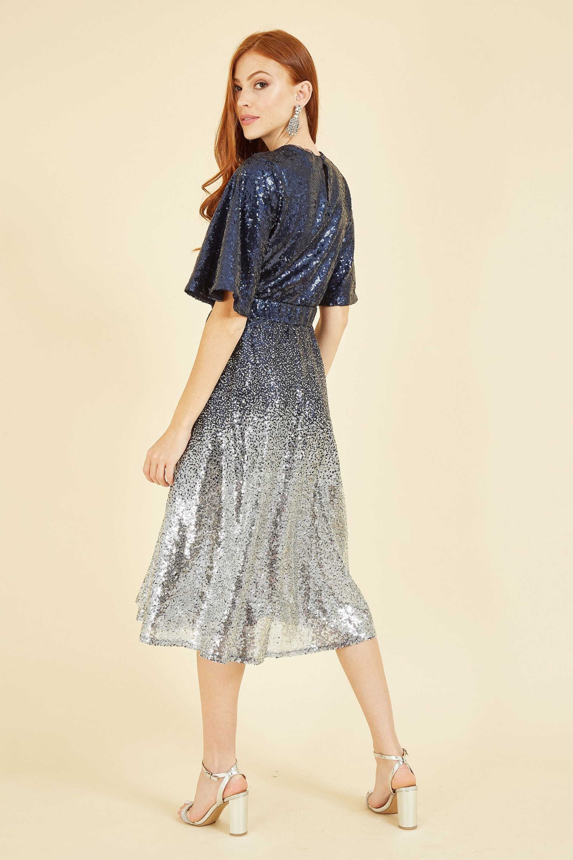 Yumi Blue Ombre Sequin Midi Wrap Dress - Image 2 of 5