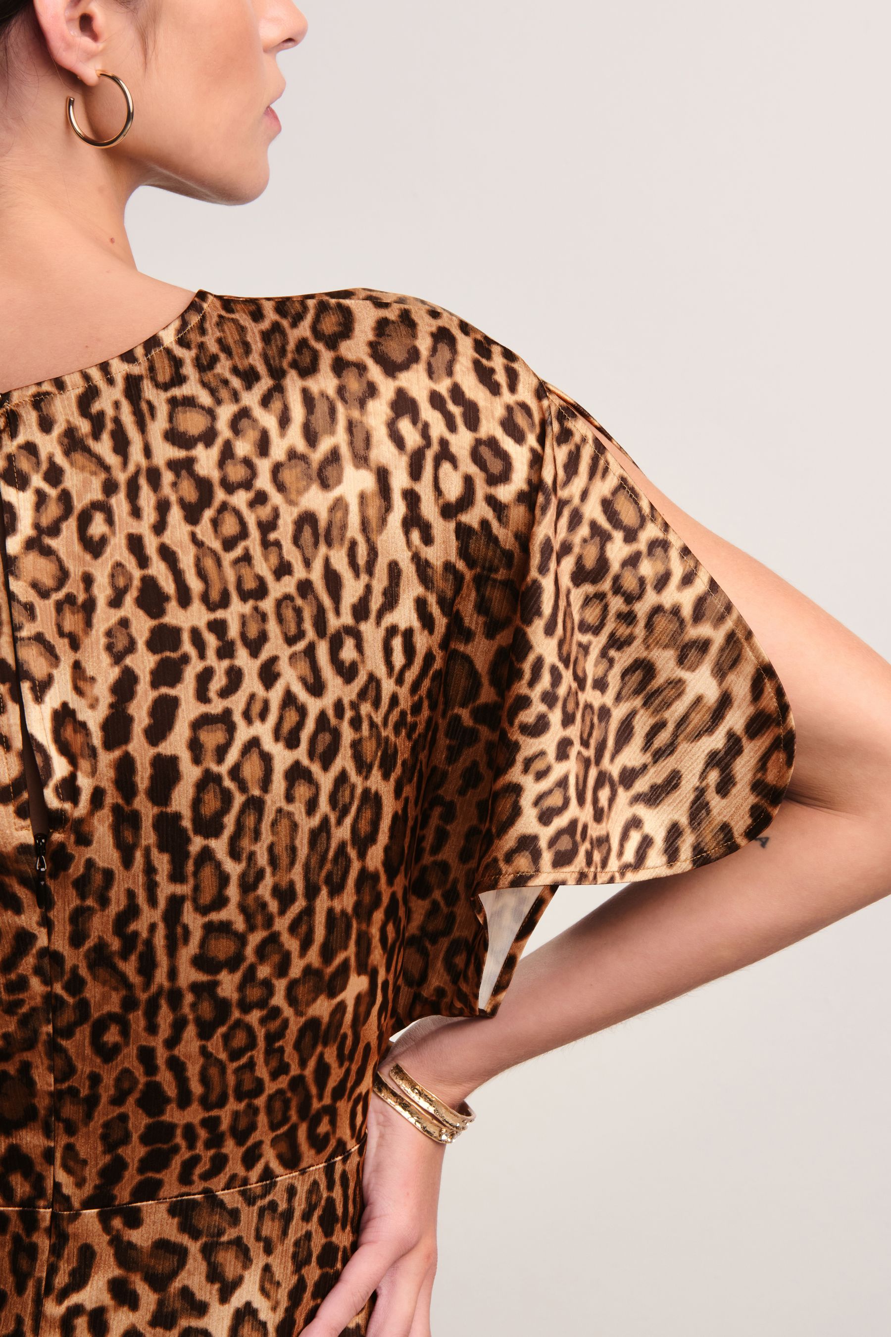 Buy Brown Leopard Animal Print Ruched Satin Crinkle Midi Dress from Next Qatar