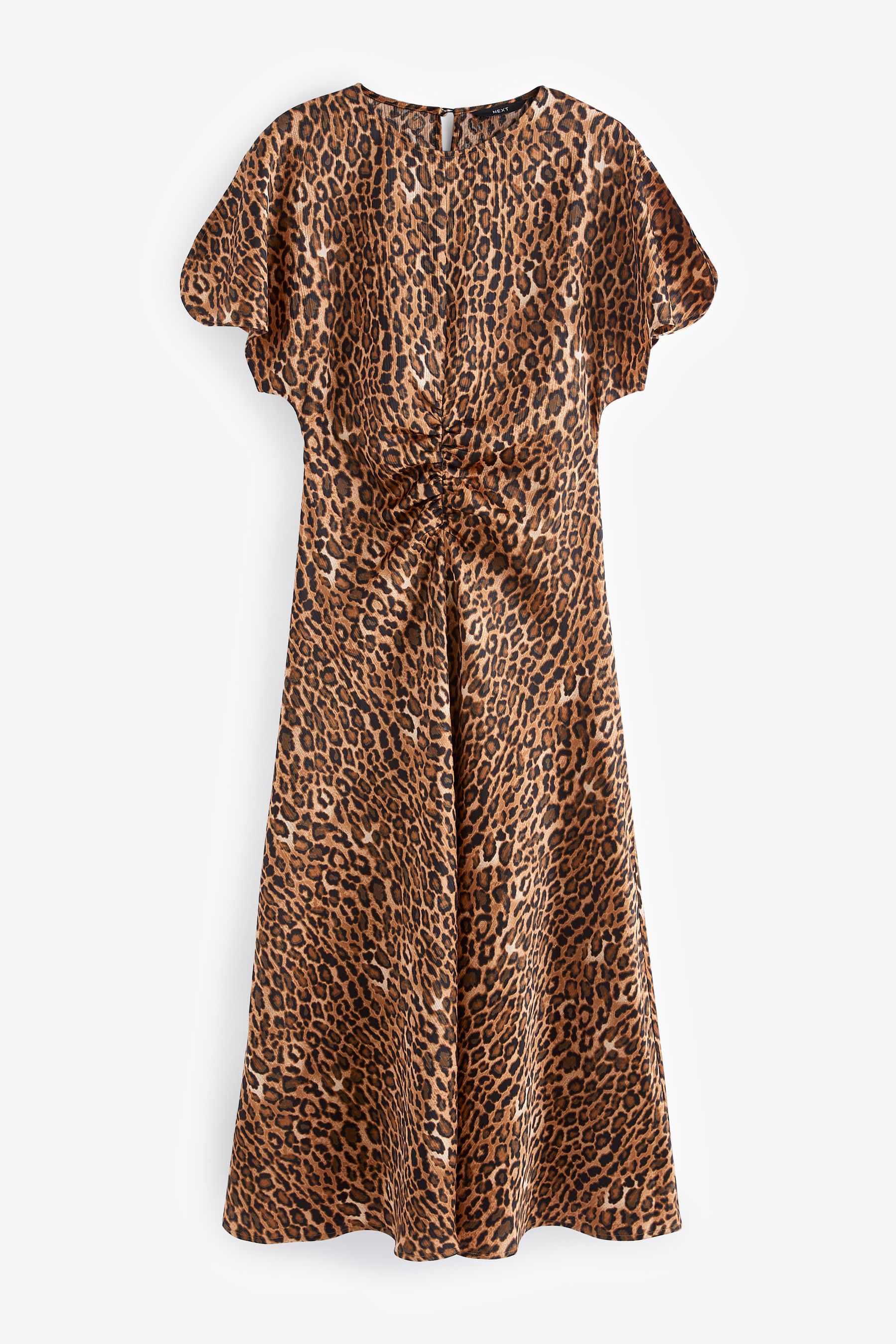 Buy Brown Leopard Animal Print Ruched Satin Crinkle Midi Dress from the Next UK online shop