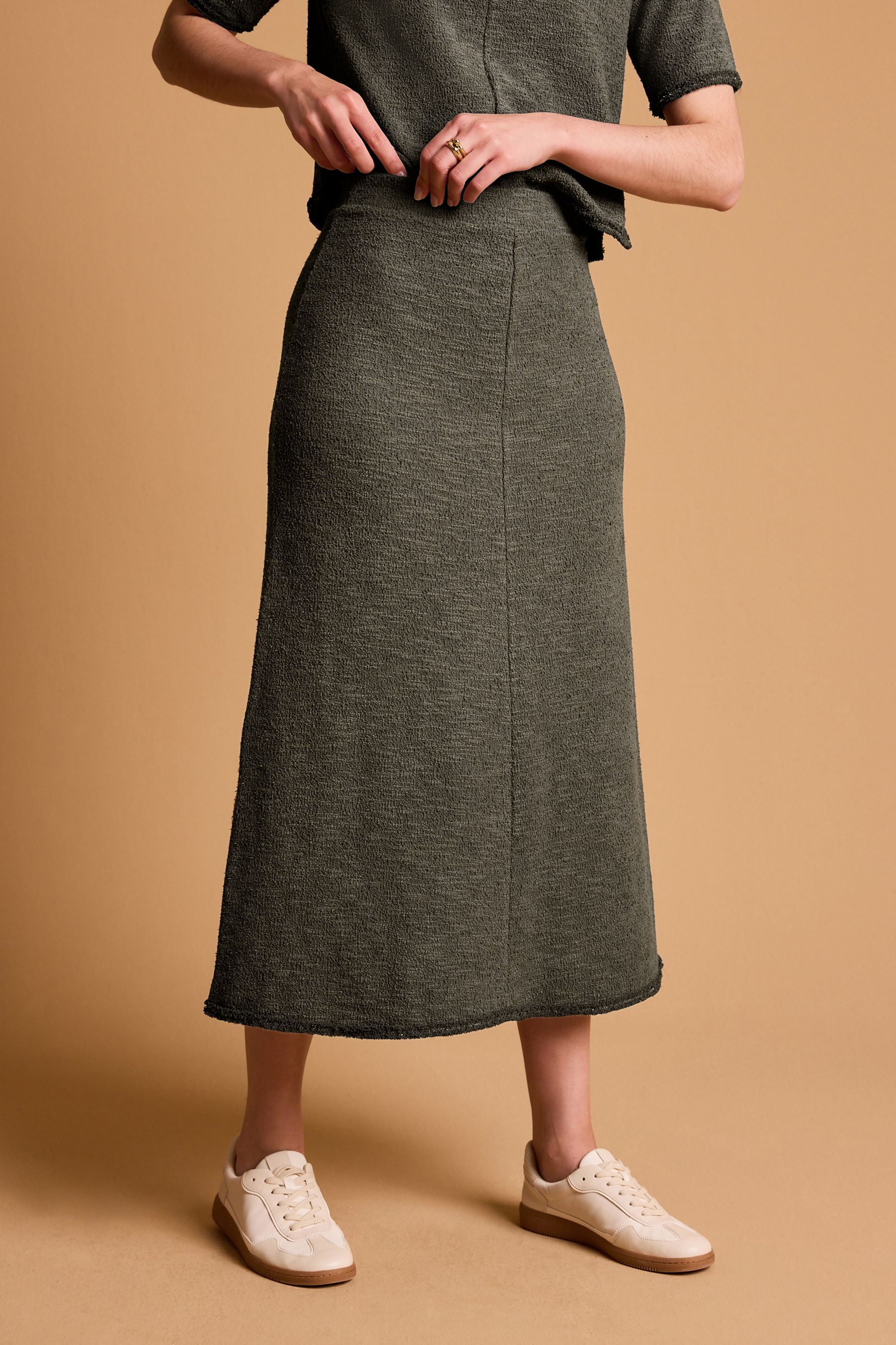 Elastic waist khaki skirt outlet