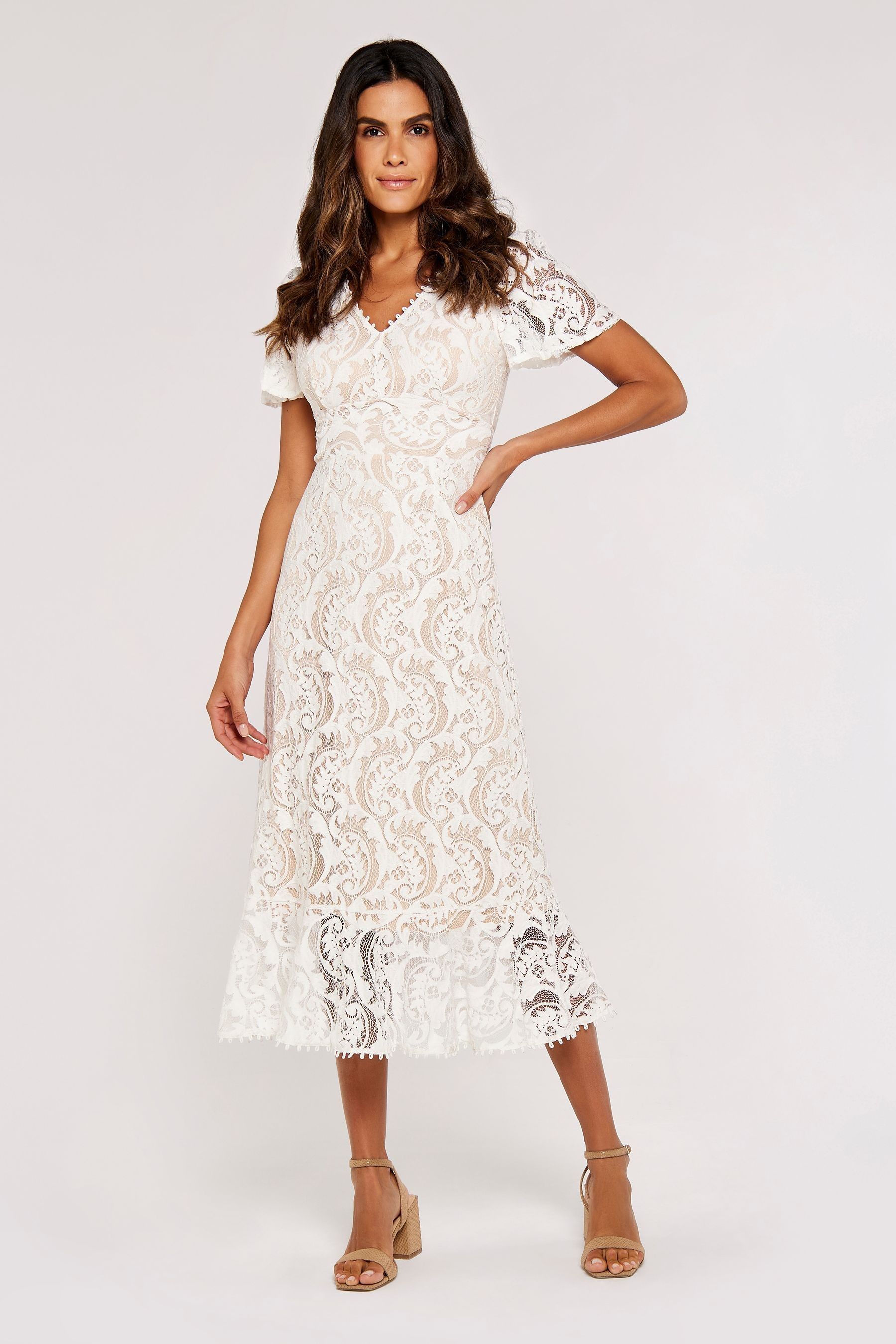Apricot lace dress deals