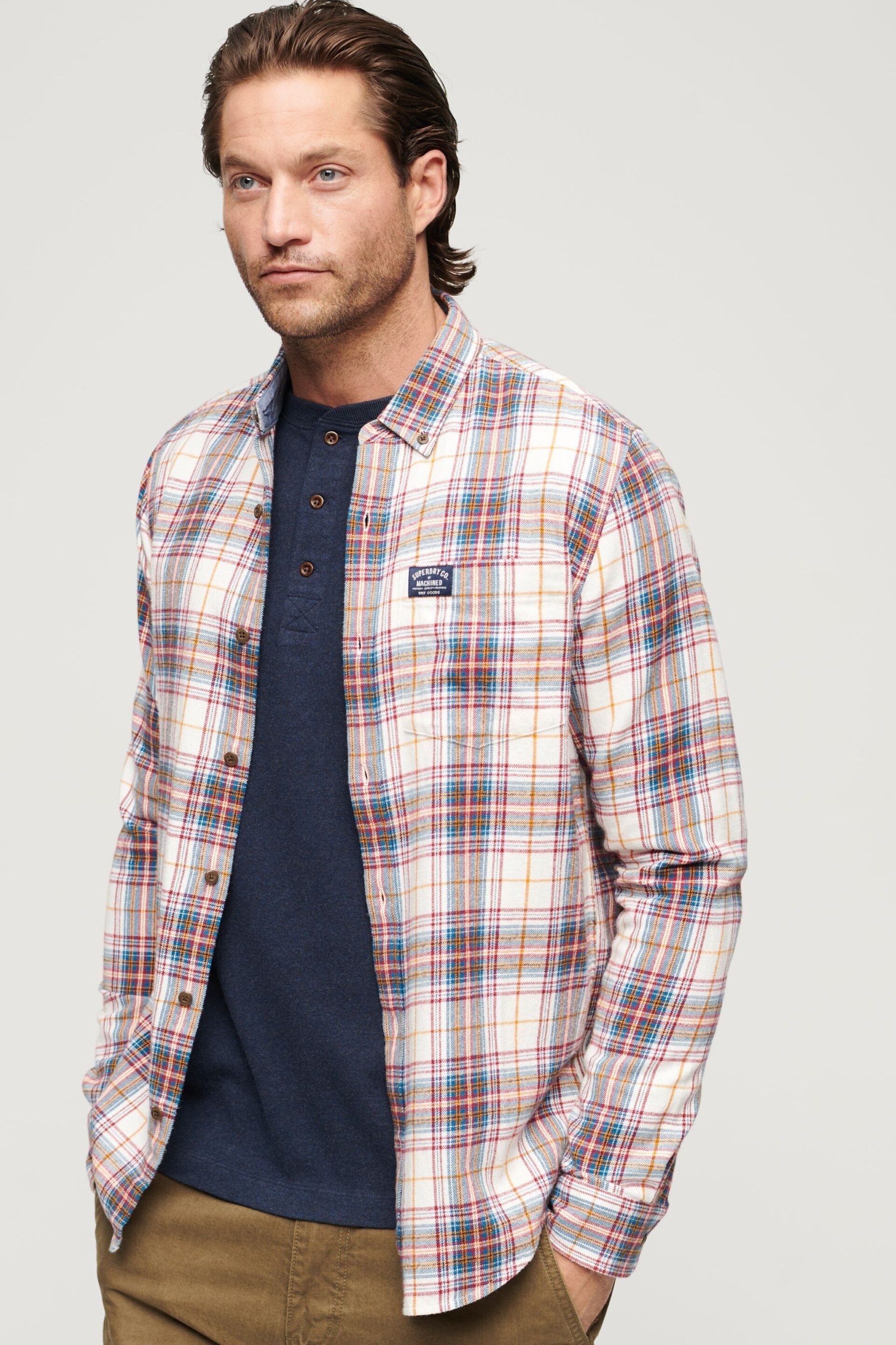 Superdry White Long Sleeve Cotton Lumberjack Shirt - Image 1 of 6