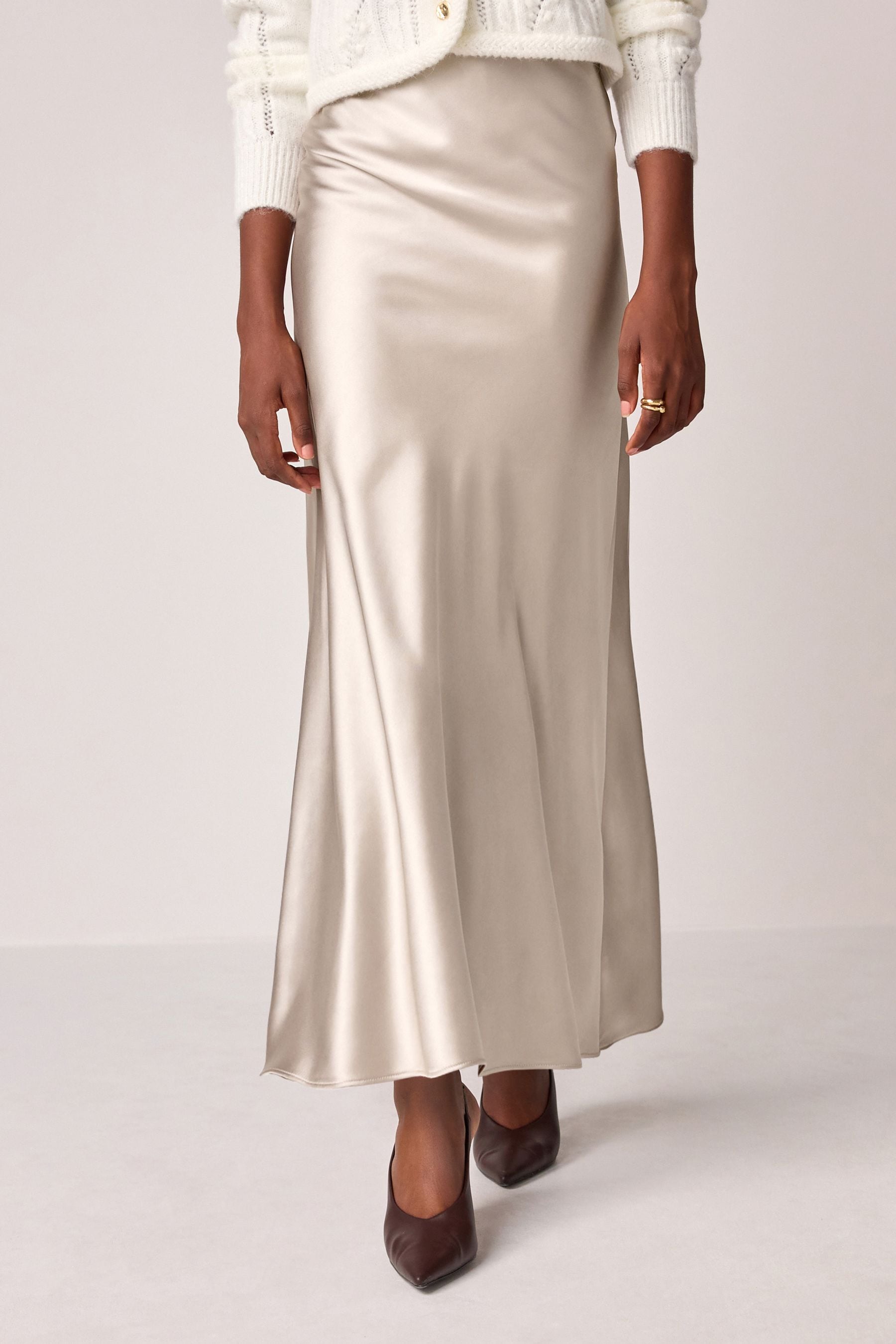 Buy Champagne Gold Satin Midi Skirt from Next Luxembourg