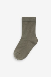 Khaki Green/Grey Cotton Rich Fine Rib Socks 7 Pack - Image 3 of 8