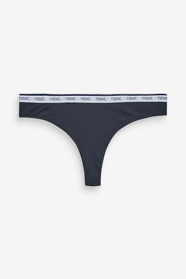 Pink/Blue Stripe Thong Cotton Rich Logo Knickers 4 Pack