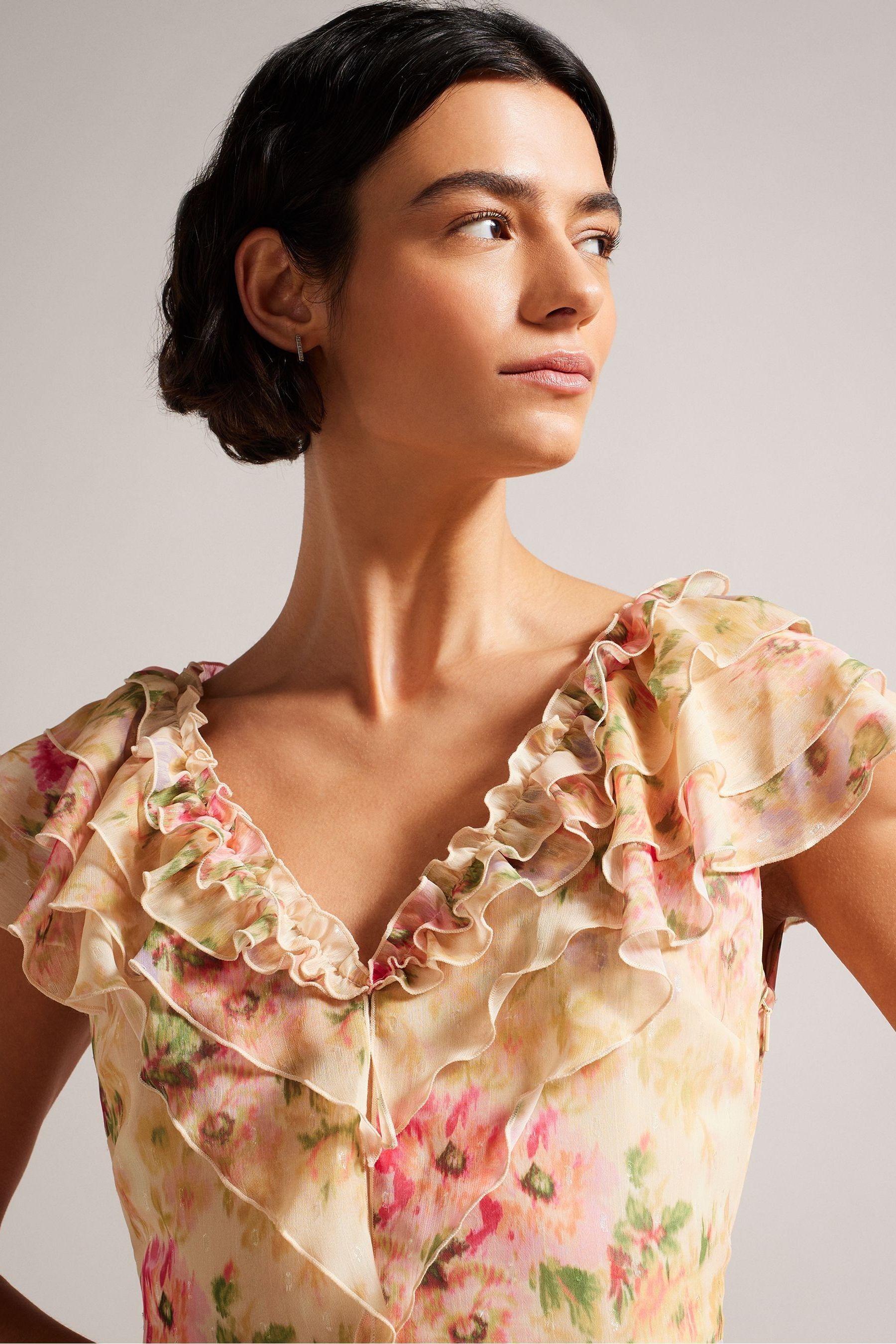 Buy Ted Baker Ammiah Frilled Sleeveless V Neck Mini Brown Dress from Next Slovakia