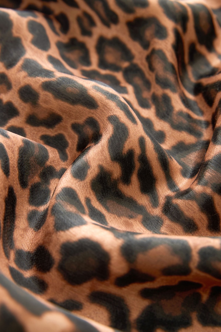 Black/Brown Leopard Animal Print Satin Skirt - Image 8 of 8