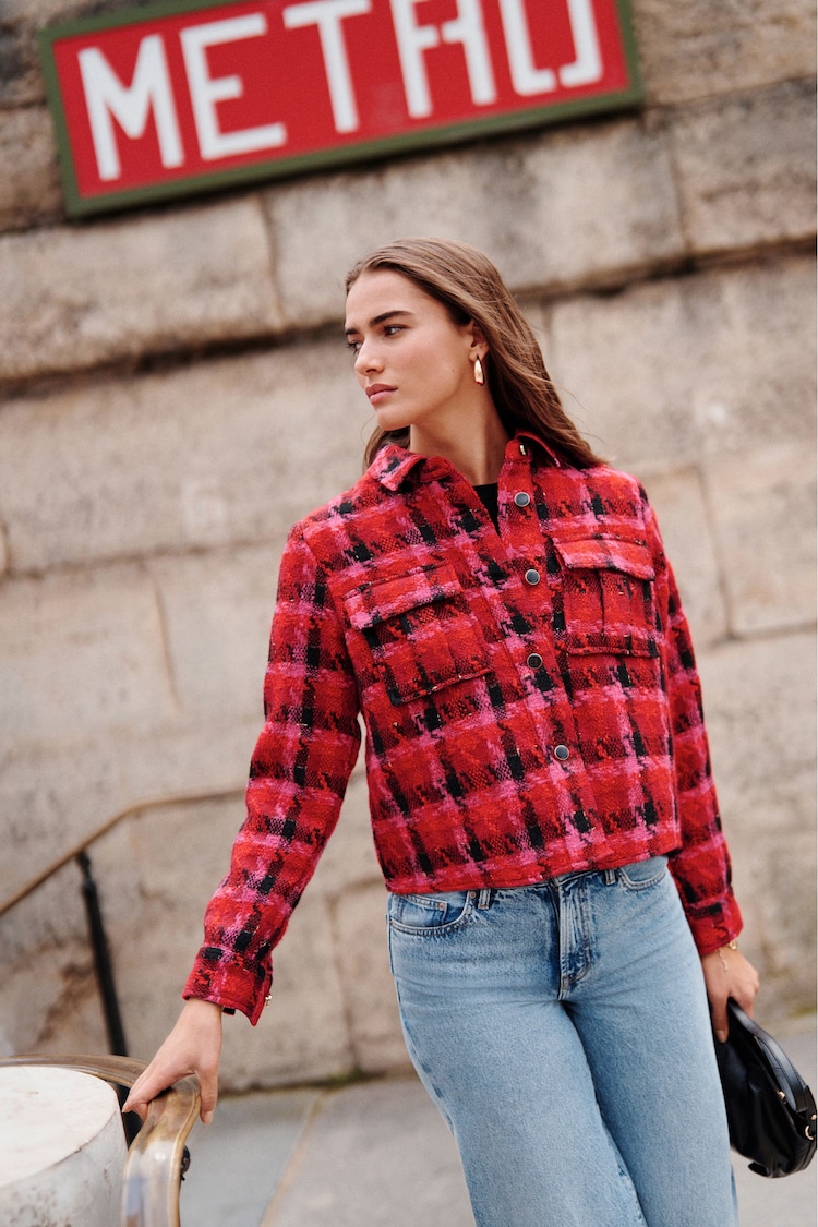 Pink/Red Boucle Shacket - Image 1 of 10