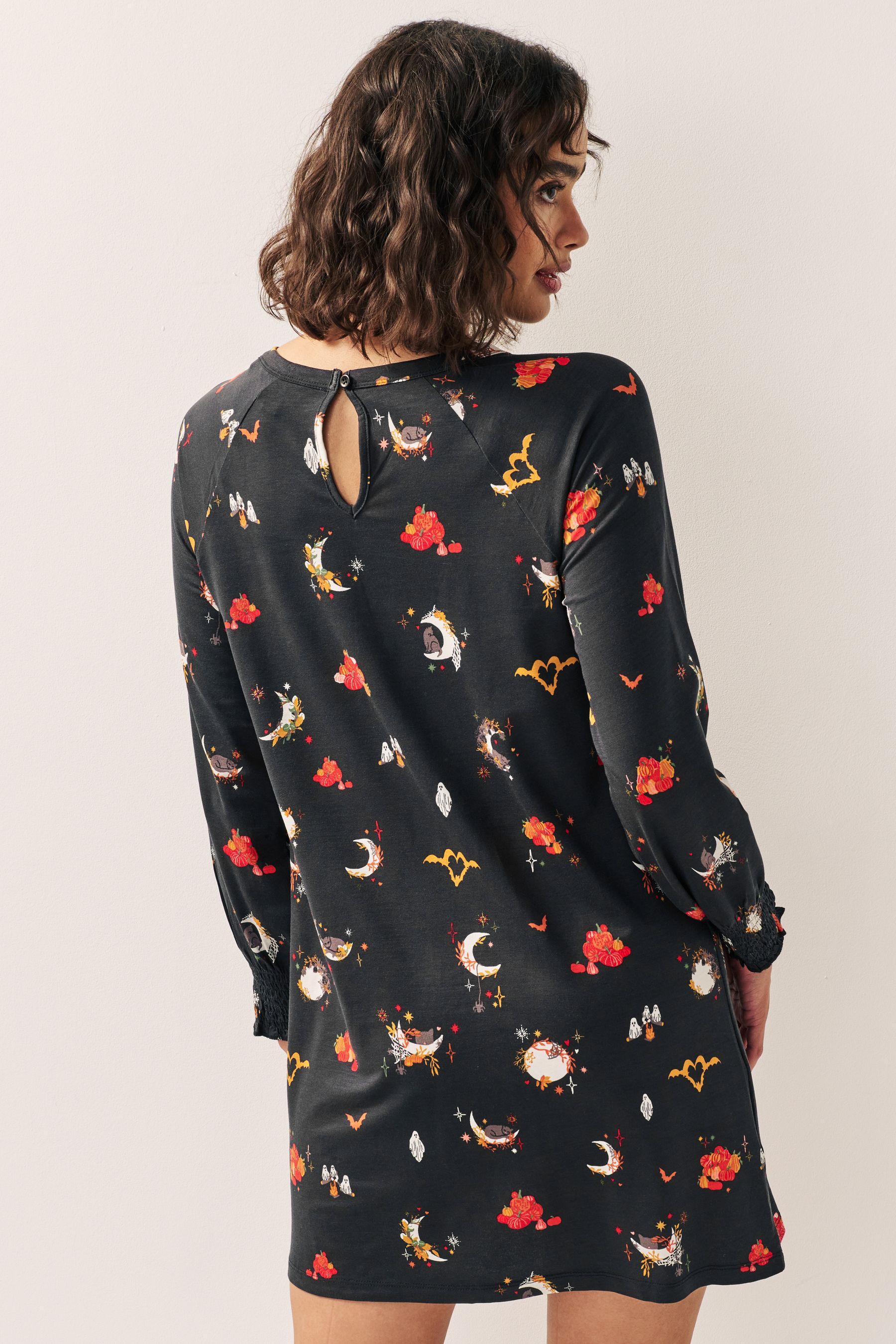 Buy Black Moon Long Sleeve Graphic Halloween Swing Dress from Next Luxembourg