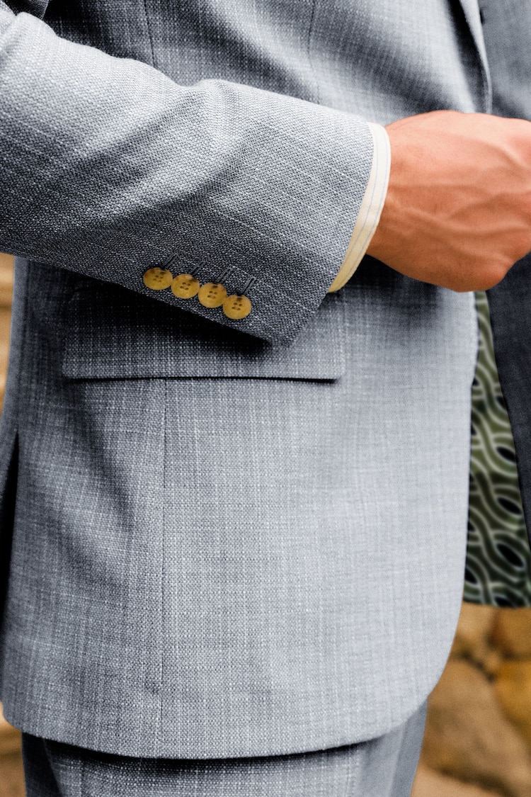 Blue Slim Fit Textured Suit Jacket - Image 4 of 11