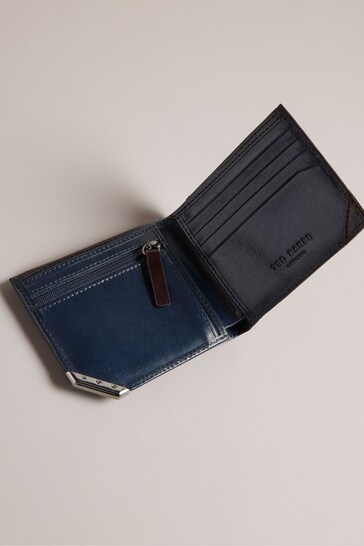 Ted Baker Kornerr Metal Corner Bifold Coin Blue Wallet