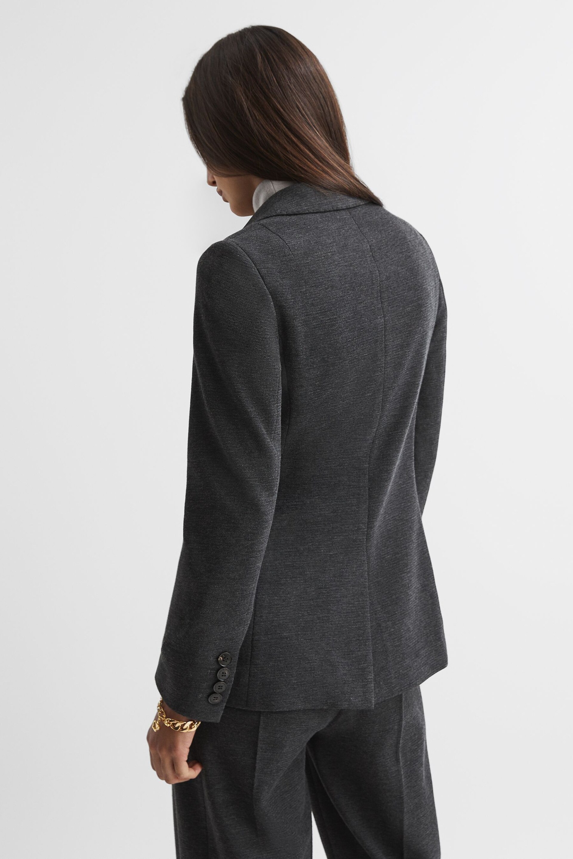 Reiss Grey Melange Iria Double Breasted Wool Blend Suit Blazer - Image 3 of 5