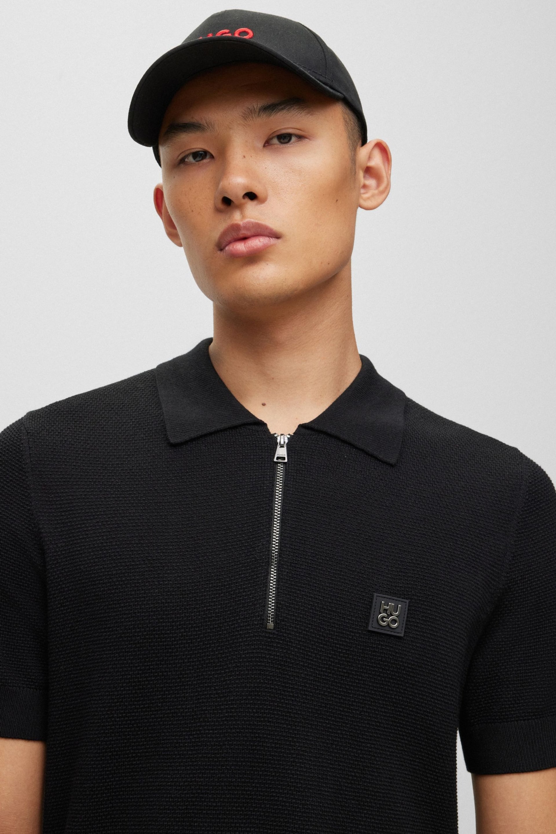 HUGO Saston Zip Neck Box Logo Polo Shirt - Image 4 of 5