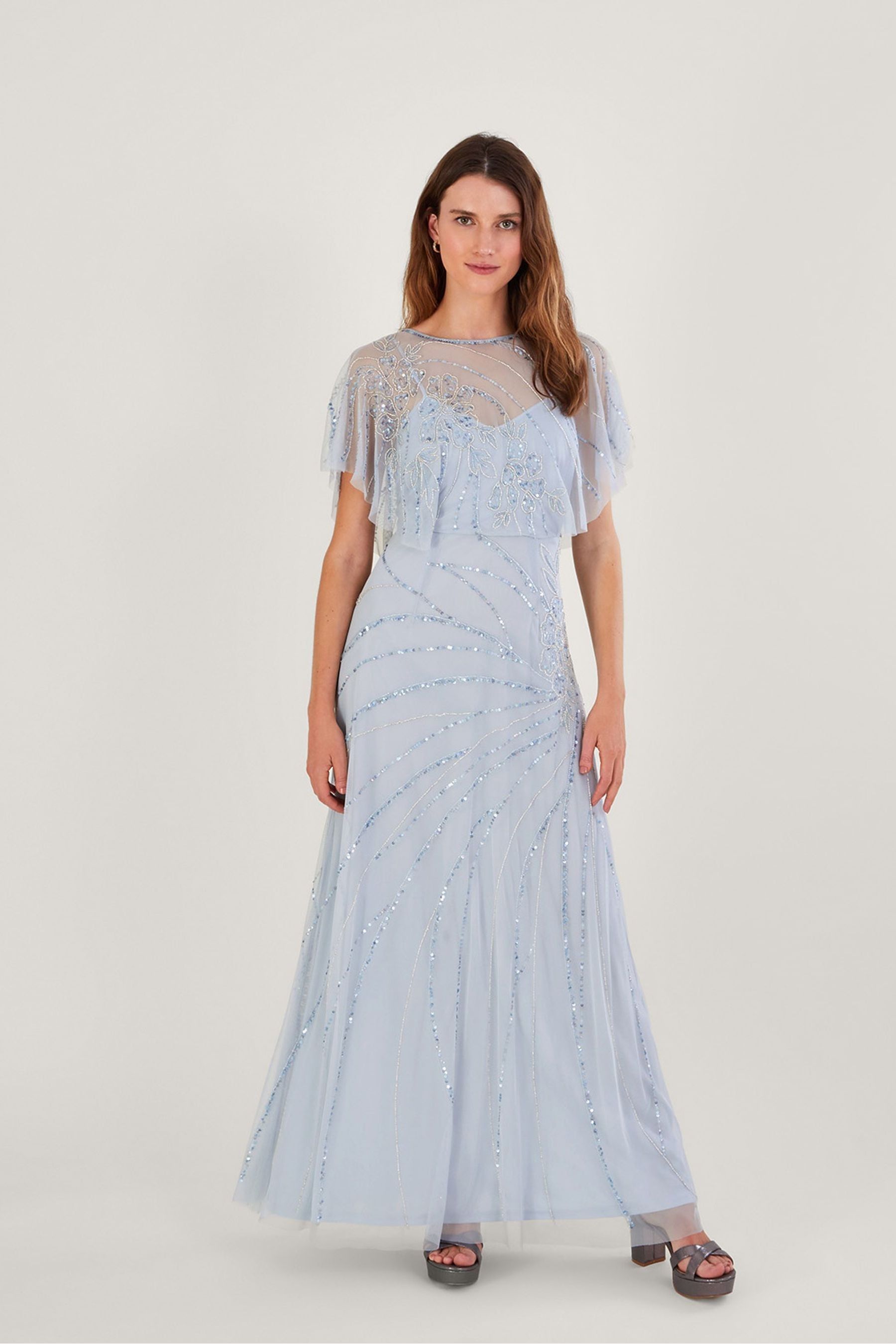 Grey embroidered maxi dress outlet