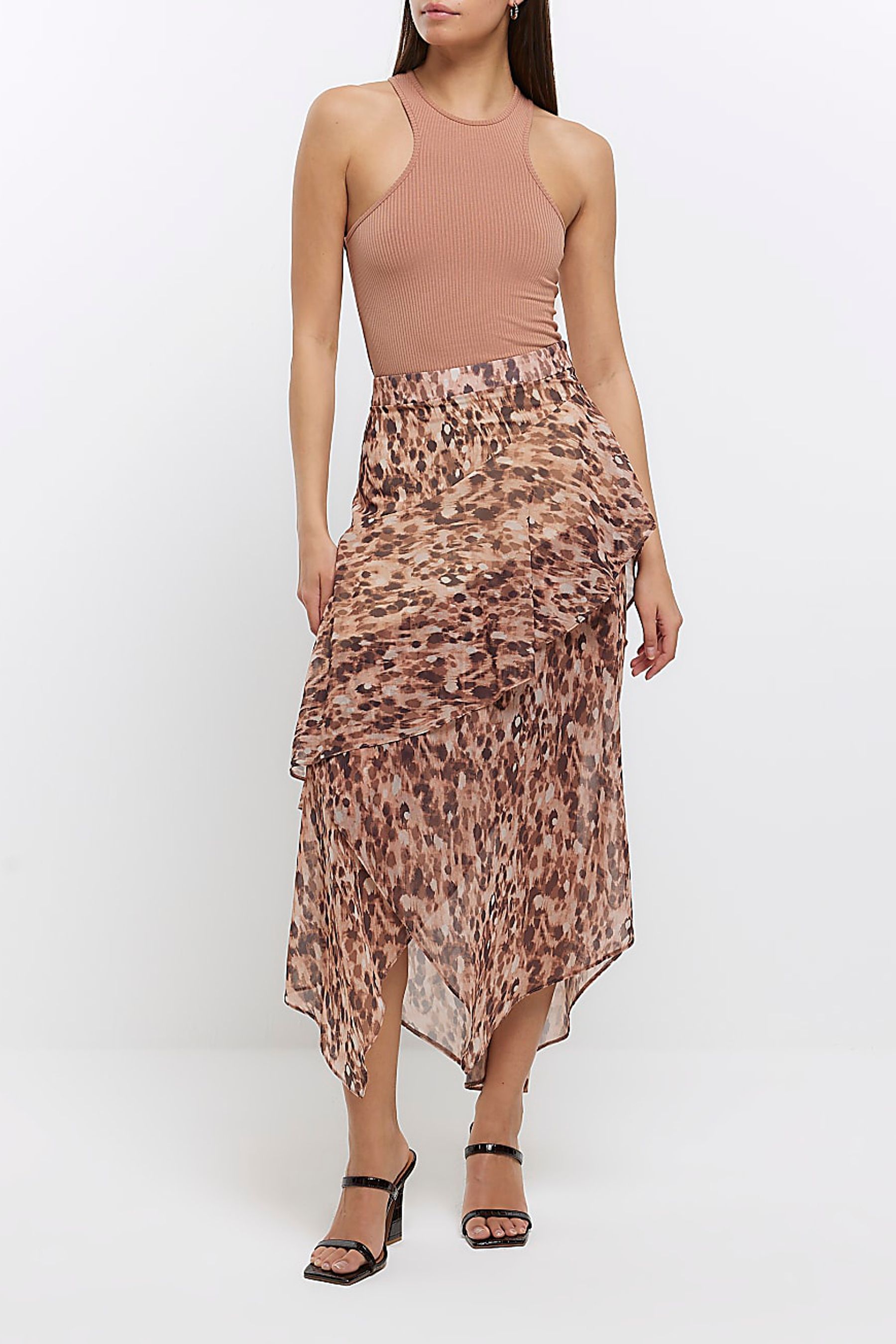 Buy River Island Brown Animal Print Layered Skirt from Next Luxembourg