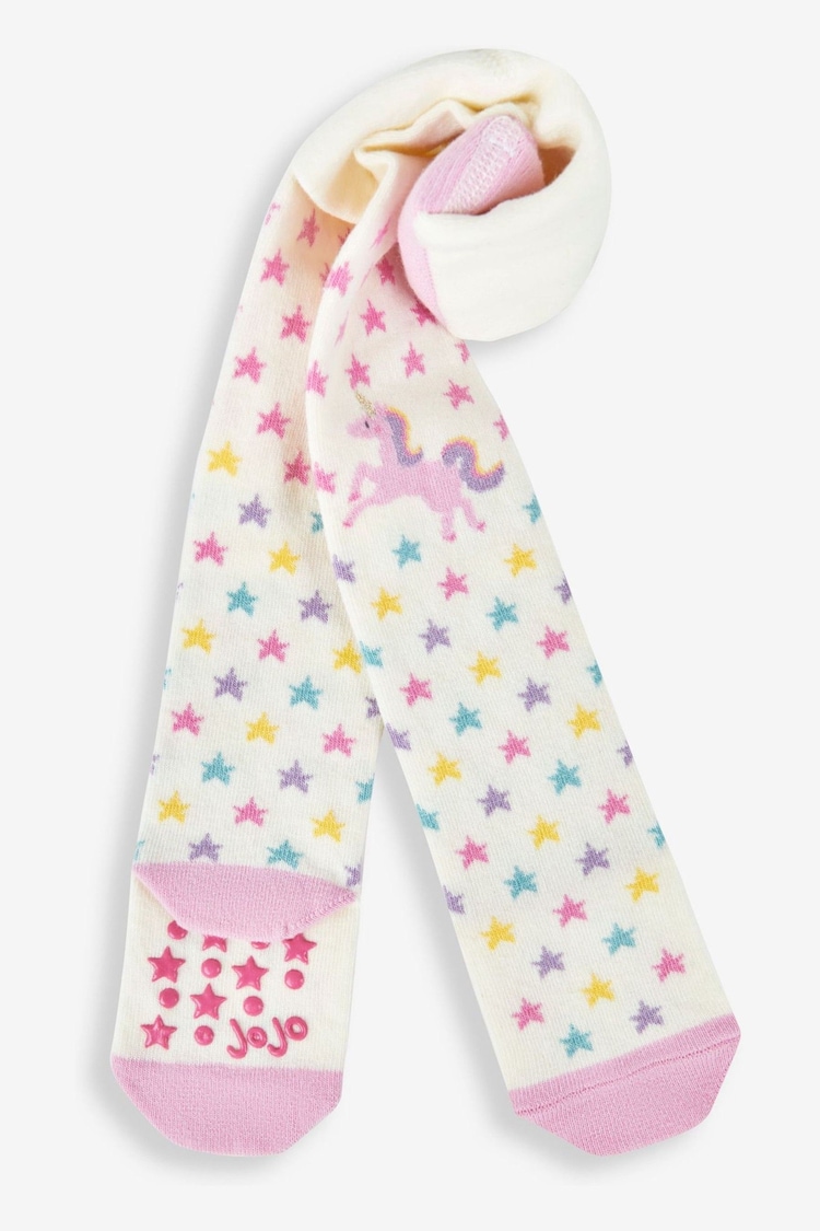 JoJo Maman Bébé Cream Cotton Rich Unicorn Knee Tights - Image 1 of 2