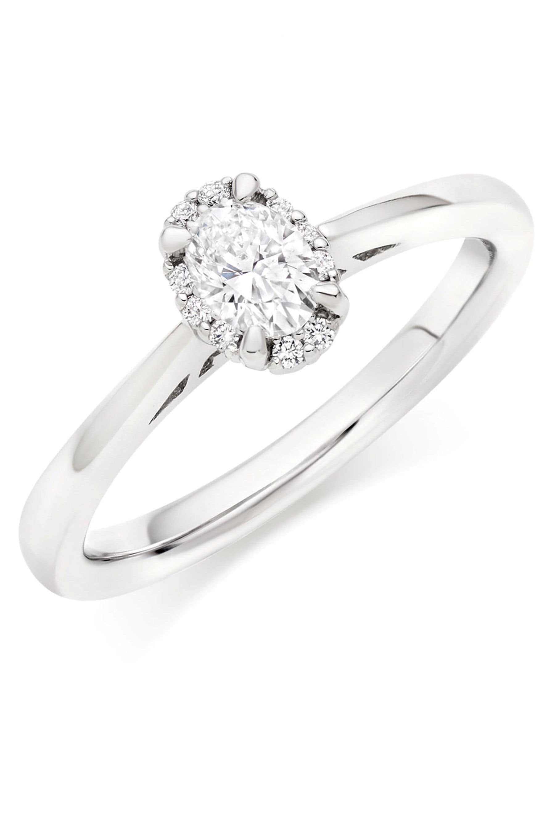 Buy Beaverbrooks 18ct White Gold Diamond Oval Shaped Halo Ring from the Next UK online shop