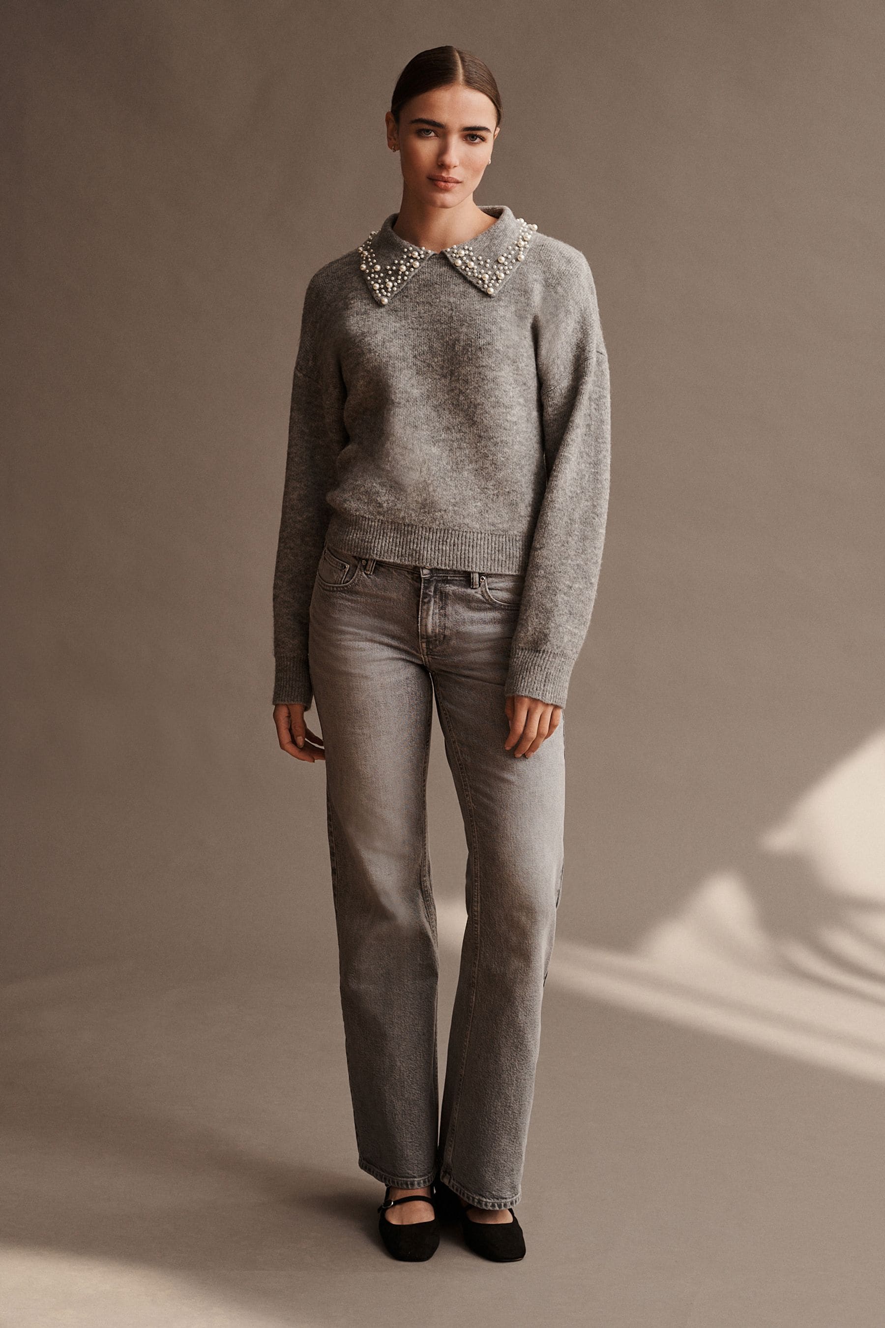 Buy Grey Pearl Embellished Collar Jumper from Next Luxembourg