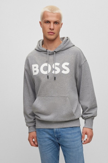 BOSS Grey Large Logo French Terry Overhead Towels Hoodie