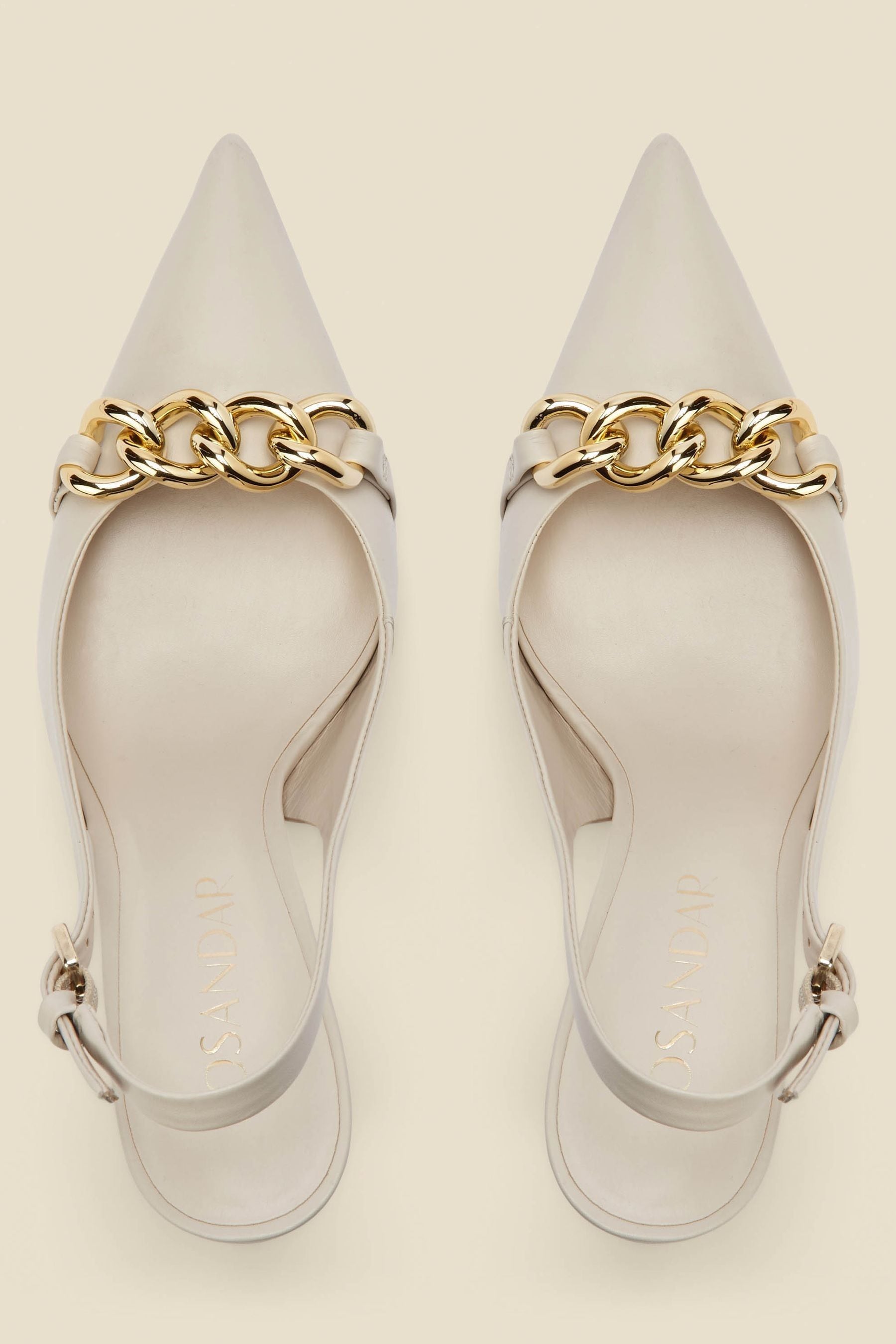 Buy Sosandar Cream Leather Chain Detail Slingback Court Shoes from Next Canada