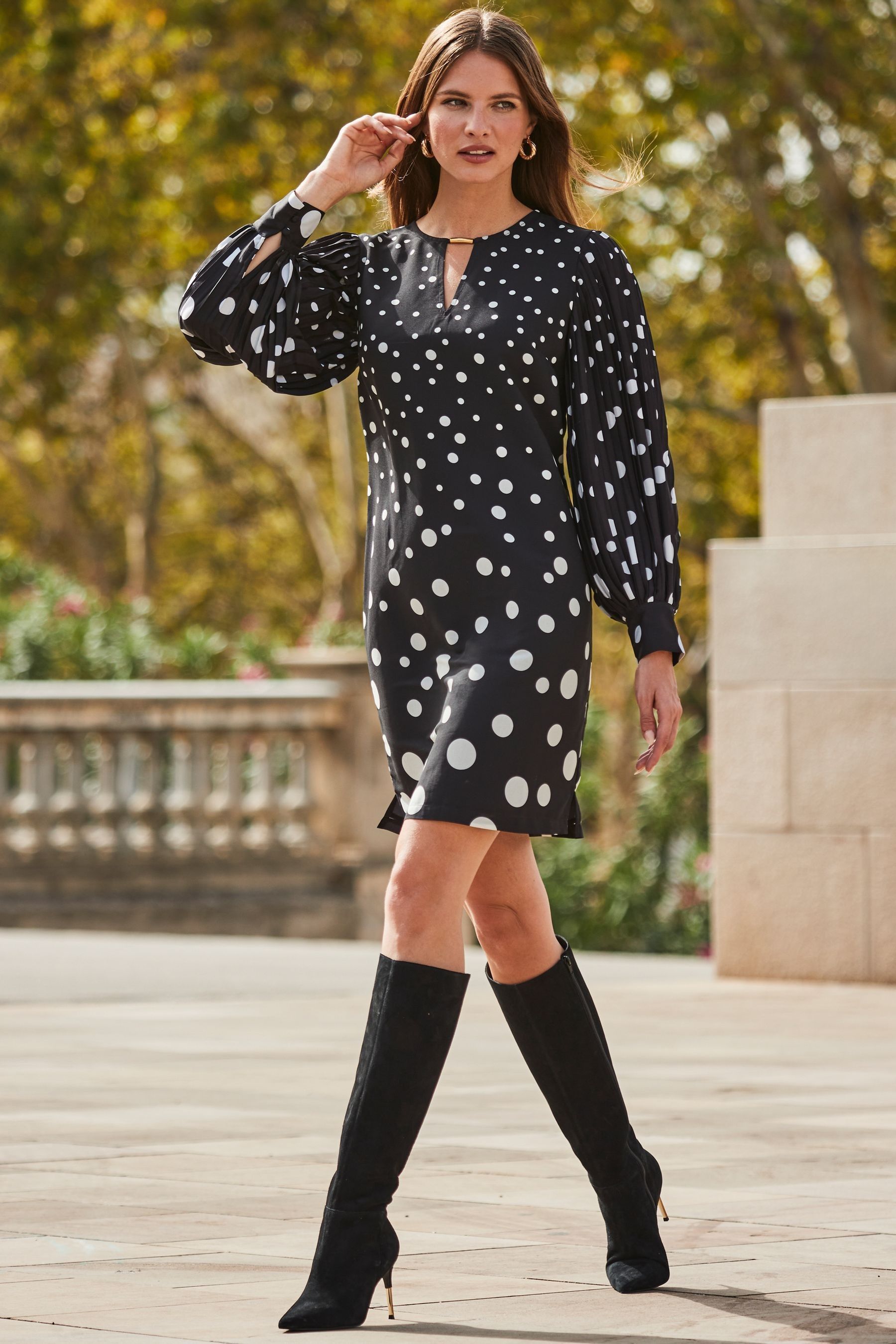 Buy Sosandar Black Plisse Sleeve Shift Dress from the Next UK online shop