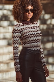 Sosandar Natural Metallic Chevron High Neck Jumper - Image 3 of 5