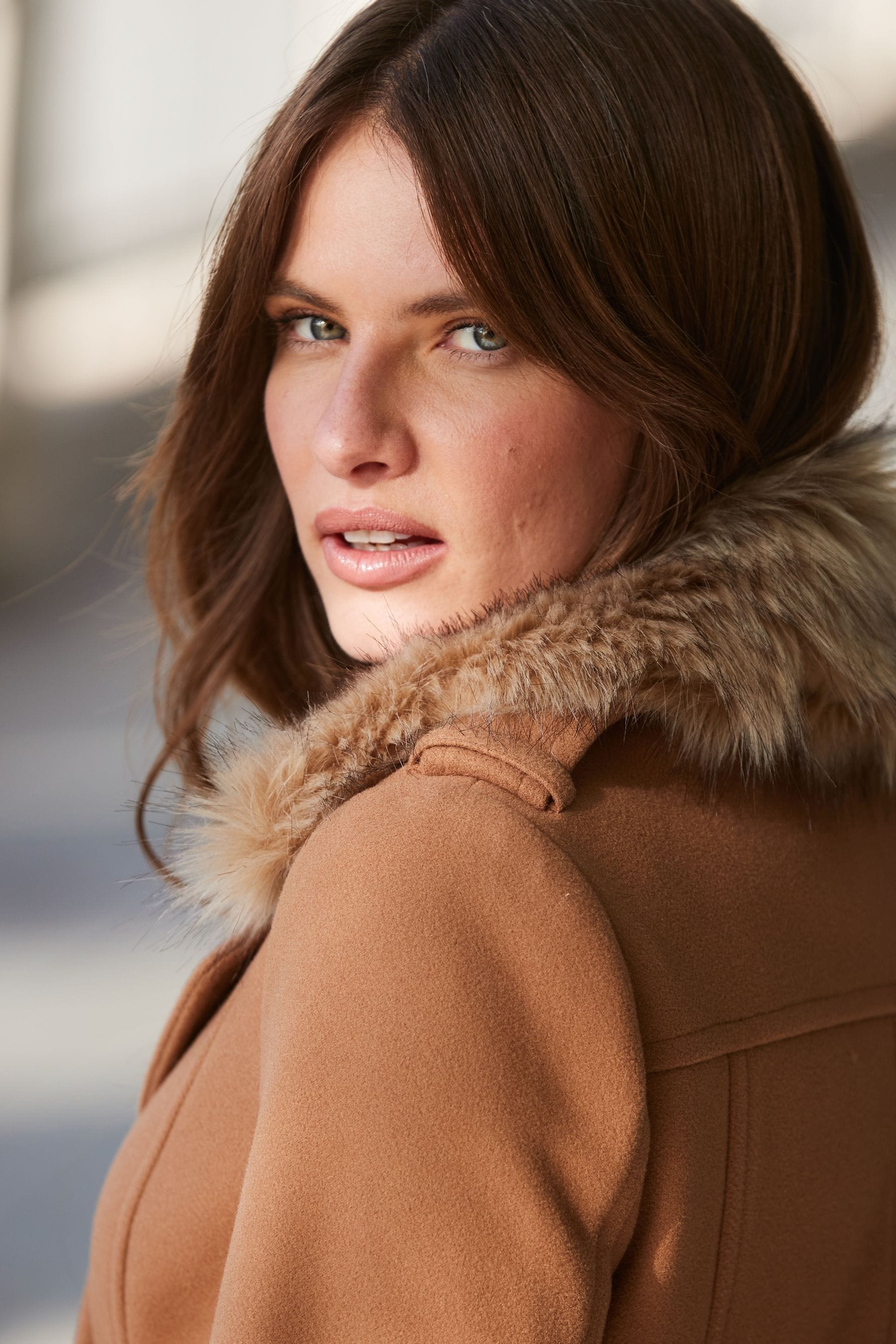 Longline fur collar coat online