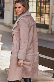 Sosandar Natural Faux Suede & Shearling Double Breasted Coat - Image 3 of 6