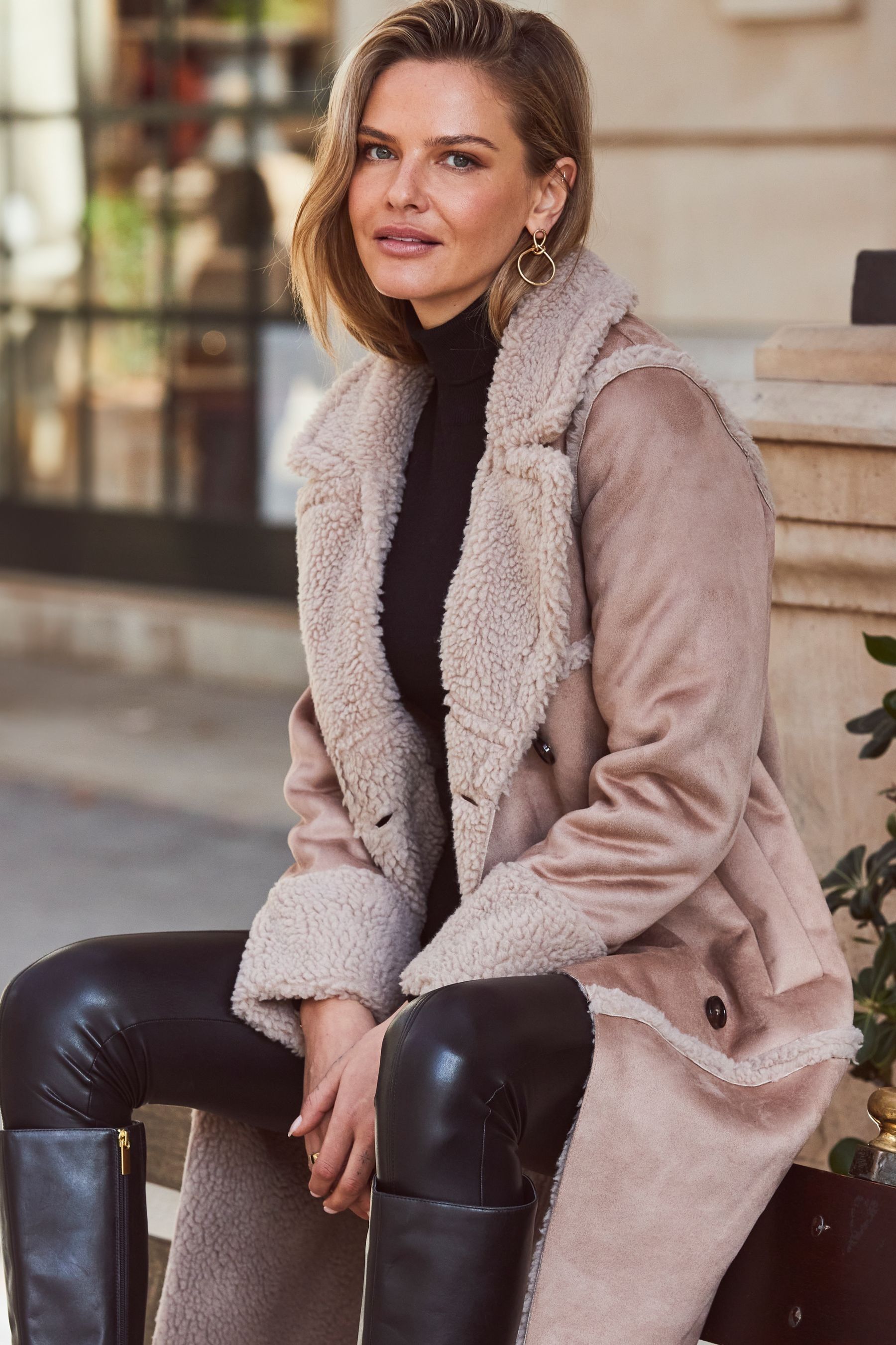 Faux suede shearling coat hotsell