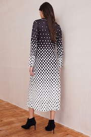 Monochrome Check Print Long Sleeve Wrap Midi Dress - Image 3 of 5