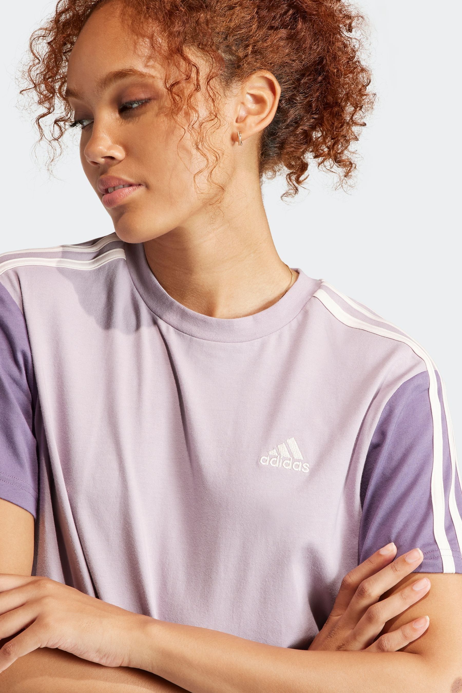 Buy adidas Purple 100 Cotton Sportswear Essentials 3 Stripes Single Jersey Crop T Shirt from Next Luxembourg