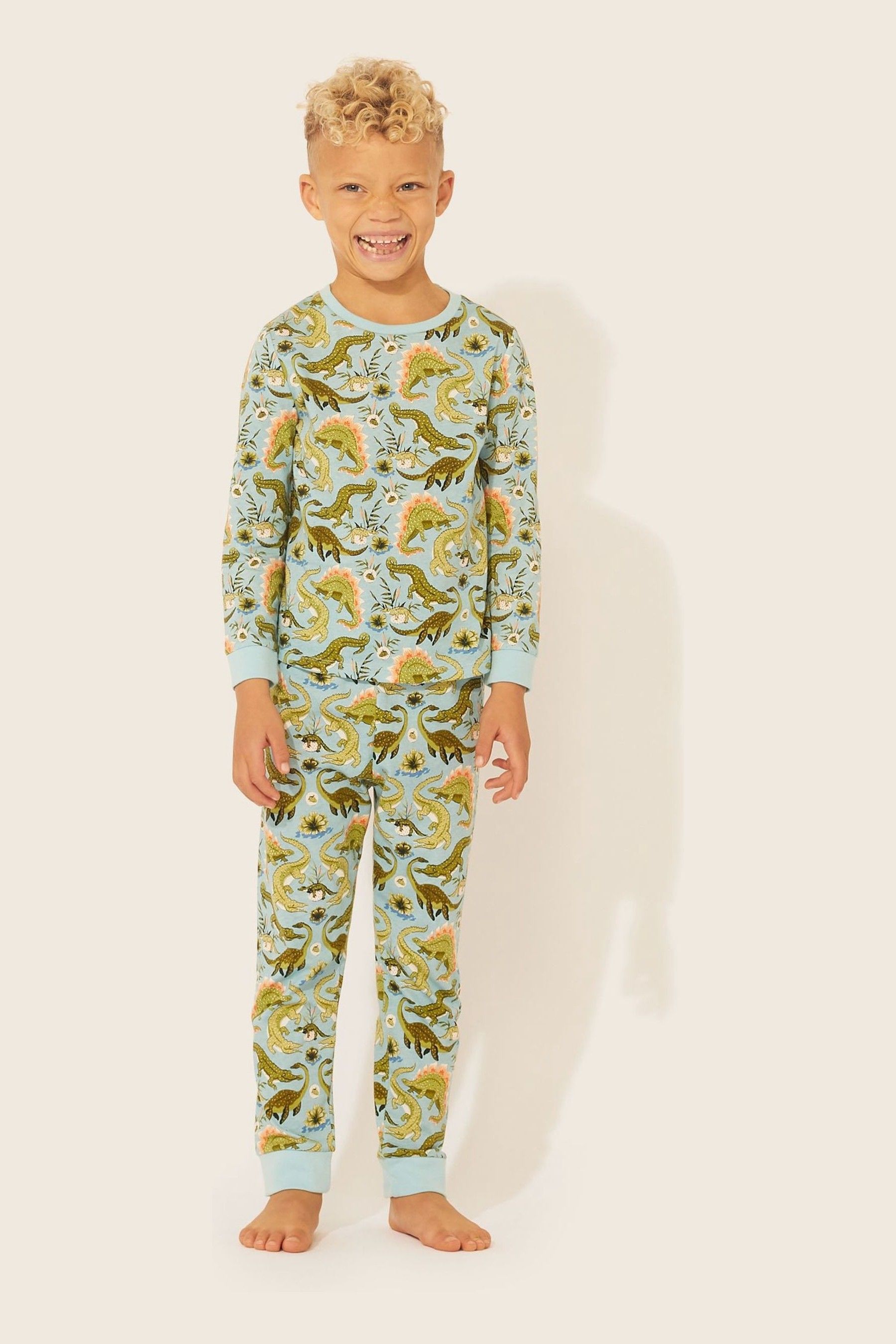 Buy Cath Kidston Blue Crocodile Swamp Long Sleeve Jersey Pyjamas from Next Luxembourg