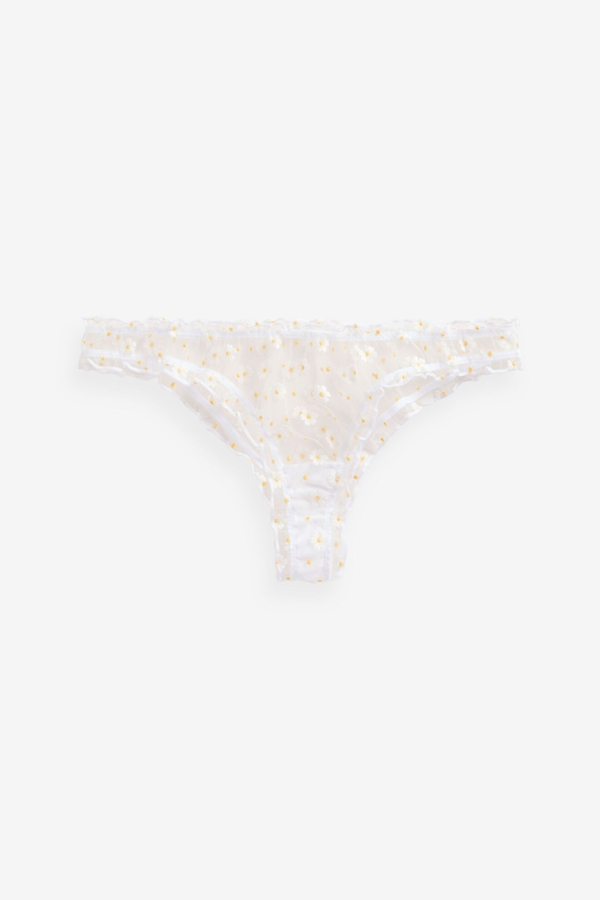 self. White Daisy Embroidered Ruffle Extra High Leg Brazilian Briefs - Image 5 of 5